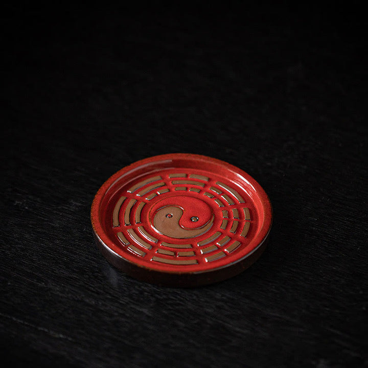 Buddha Stones Small Treasure Bowl Lucky Bag Bagua Tray Healing Ceramic Stick Incense Burner Decoration - Red Bagua Tray 10.1*10.1*1cm - image 29