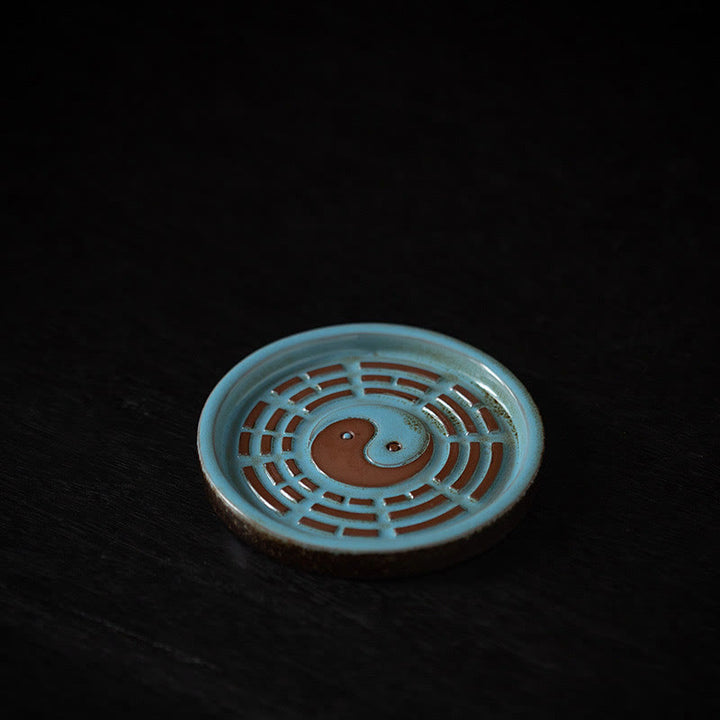 Buddha Stones Small Treasure Bowl Lucky Bag Bagua Tray Healing Ceramic Stick Incense Burner Decoration - Blue Bagua Tray 10.1*10.1*1cm - image 30