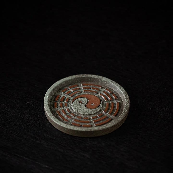 Buddha Stones Small Treasure Bowl Lucky Bag Bagua Tray Healing Ceramic Stick Incense Burner Decoration - Brown Bagua Tray 10.1*10.1*1cm - image 28