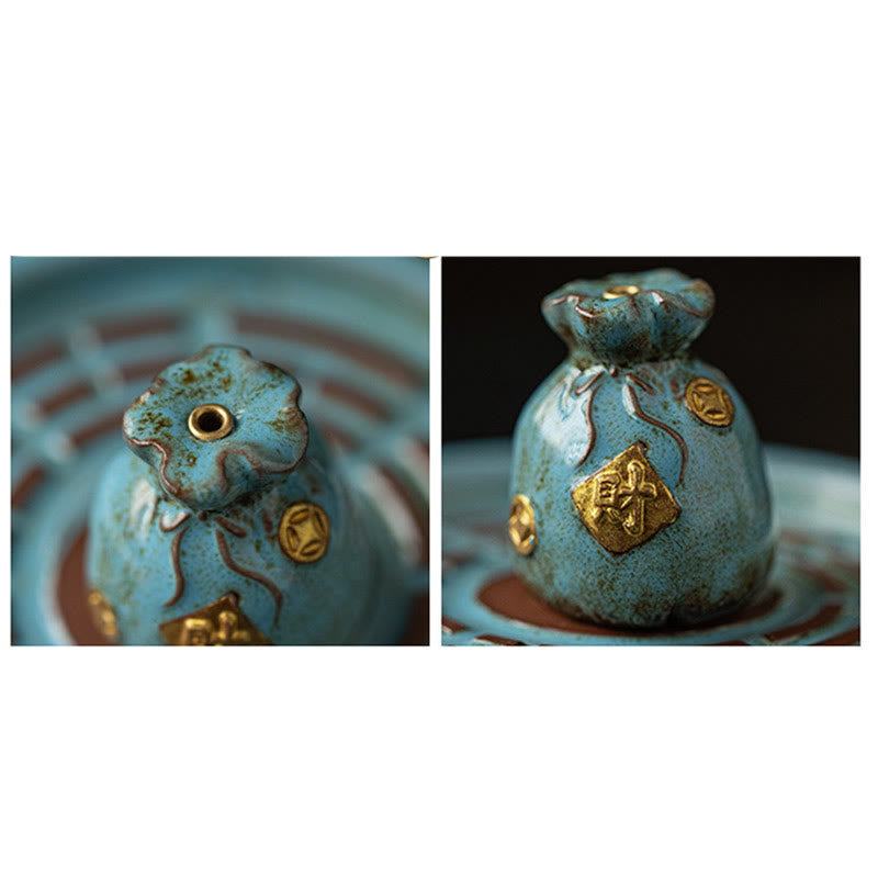 Buddha Stones Small Treasure Bowl Lucky Bag Bagua Tray Healing Ceramic Stick Incense Burner Decoration - image 22