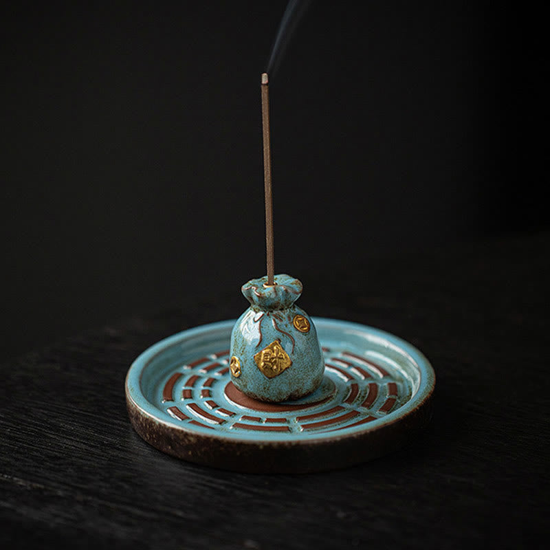 Buddha Stones Small Treasure Bowl Lucky Bag Bagua Tray Healing Ceramic Stick Incense Burner Decoration - image 21