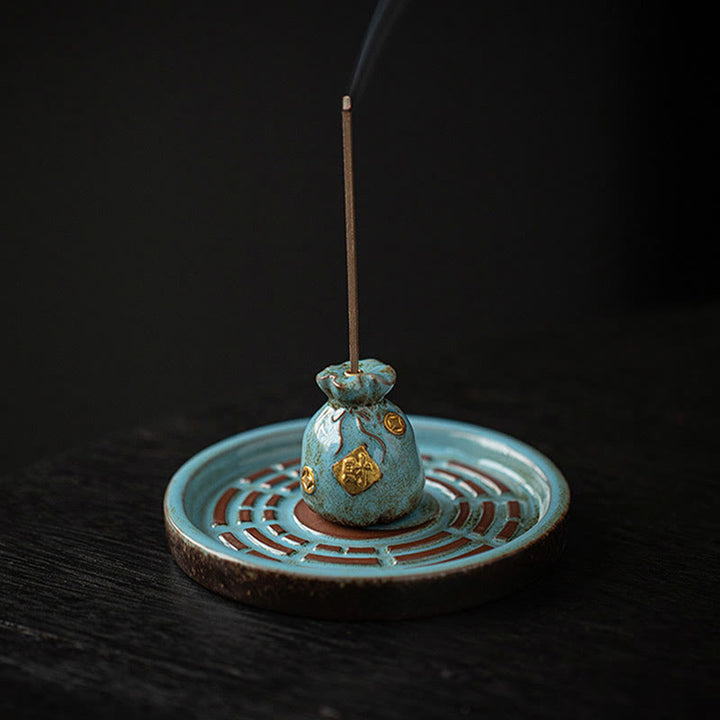 Buddha Stones Small Treasure Bowl Lucky Bag Bagua Tray Healing Ceramic Stick Incense Burner Decoration - image 21