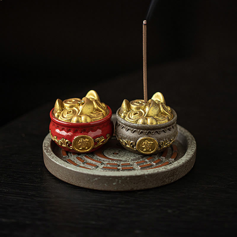Buddha Stones Small Treasure Bowl Lucky Bag Bagua Tray Healing Ceramic Stick Incense Burner Decoration - image 15