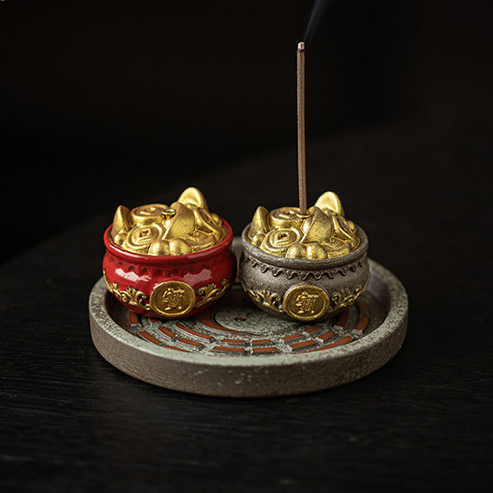 Buddha Stones Small Treasure Bowl Lucky Bag Bagua Tray Healing Ceramic Stick Incense Burner Decoration - image 15