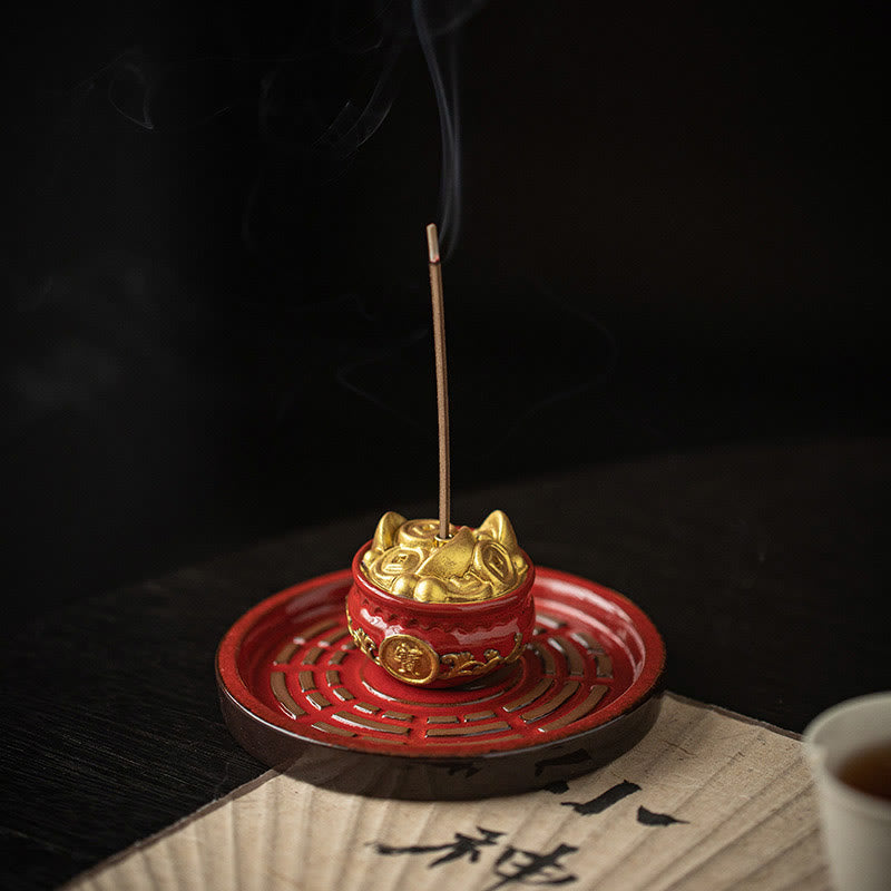 Buddha Stones Small Treasure Bowl Lucky Bag Bagua Tray Healing Ceramic Stick Incense Burner Decoration - image 13