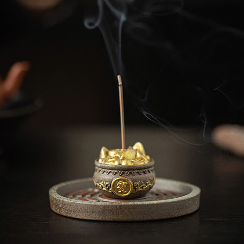 Buddha Stones Small Treasure Bowl Lucky Bag Bagua Tray Healing Ceramic Stick Incense Burner Decoration - image 6