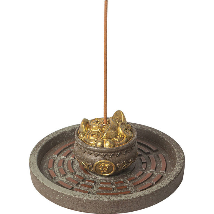 Buddha Stones Small Treasure Bowl Lucky Bag Bagua Tray Healing Ceramic Stick Incense Burner Decoration - image 11