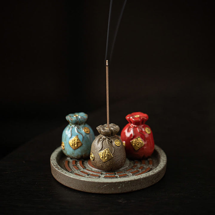 Buddha Stones Small Treasure Bowl Lucky Bag Bagua Tray Healing Ceramic Stick Incense Burner Decoration - image 17