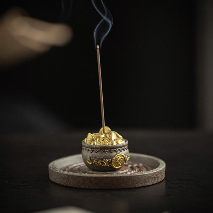 Buddha Stones Small Treasure Bowl Lucky Bag Bagua Tray Healing Ceramic Stick Incense Burner Decoration - image 5