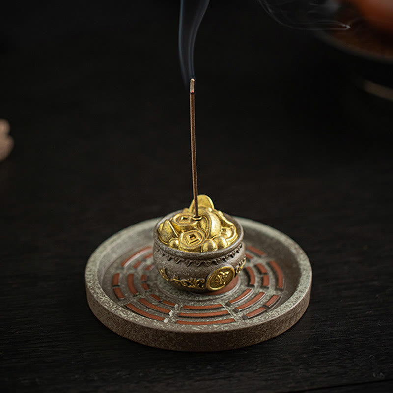 Buddha Stones Small Treasure Bowl Lucky Bag Bagua Tray Healing Ceramic Stick Incense Burner Decoration - image 4