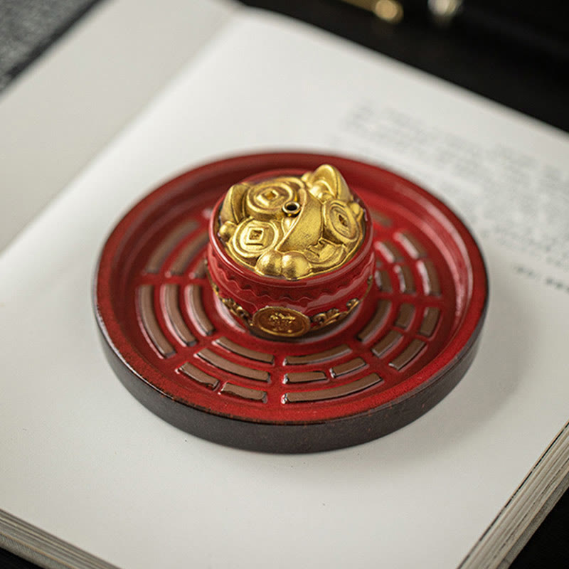Buddha Stones Small Treasure Bowl Lucky Bag Bagua Tray Healing Ceramic Stick Incense Burner Decoration - image 14