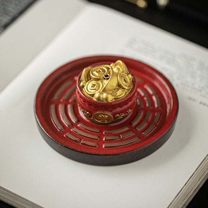 Buddha Stones Small Treasure Bowl Lucky Bag Bagua Tray Healing Ceramic Stick Incense Burner Decoration - image 14