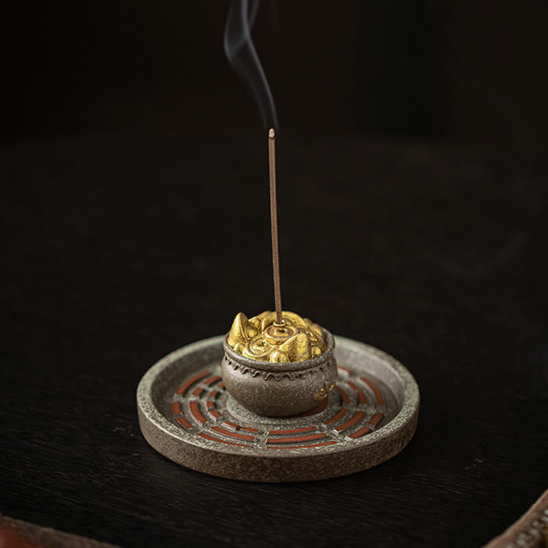 Buddha Stones Small Treasure Bowl Lucky Bag Bagua Tray Healing Ceramic Stick Incense Burner Decoration - image 7