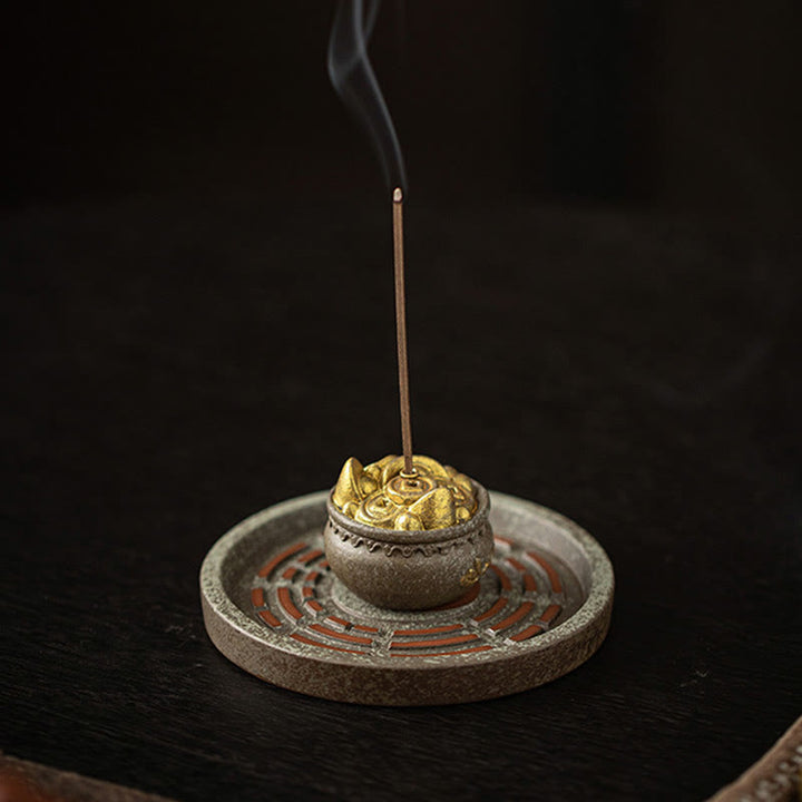 Buddha Stones Small Treasure Bowl Lucky Bag Bagua Tray Healing Ceramic Stick Incense Burner Decoration - image 7