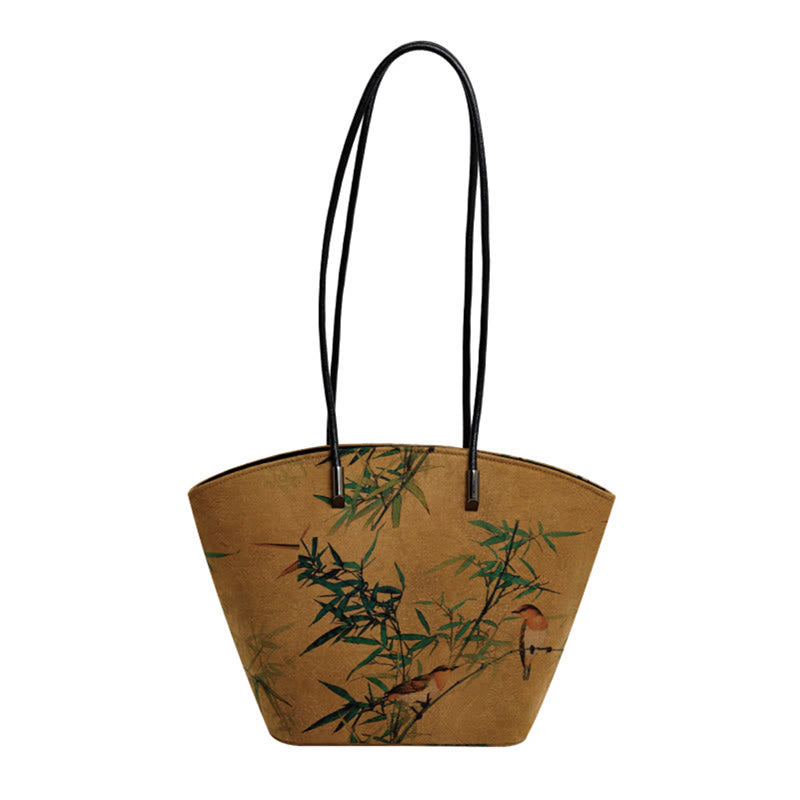 Buddha Stones Vintage Bamboo Magpie Peony Butterfly Large Capacity Shoulder Bag Handbag - image 10