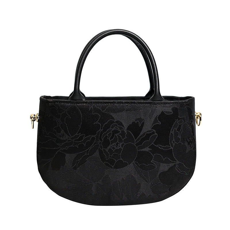 Buddha Stones Vintage Flower Peony Metal Chain Zipper Handbag Crossbody Bag Shoulder Bag - Black Peony 20*14*7cm - image 16