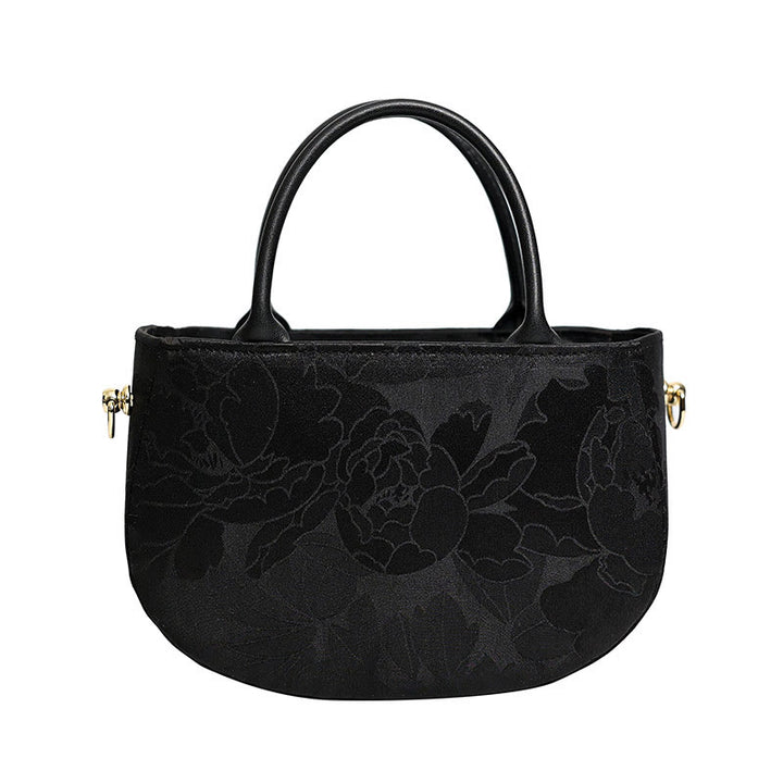 Buddha Stones Vintage Flower Peony Metal Chain Zipper Handbag Crossbody Bag Shoulder Bag - Black Peony 20*14*7cm - image 16