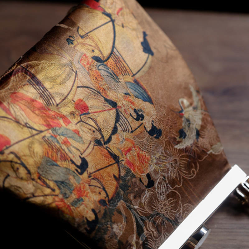 Buddha Stones Painting of Lady of Guoguo on a Spring Outing Metal Handle Handbag - image 5