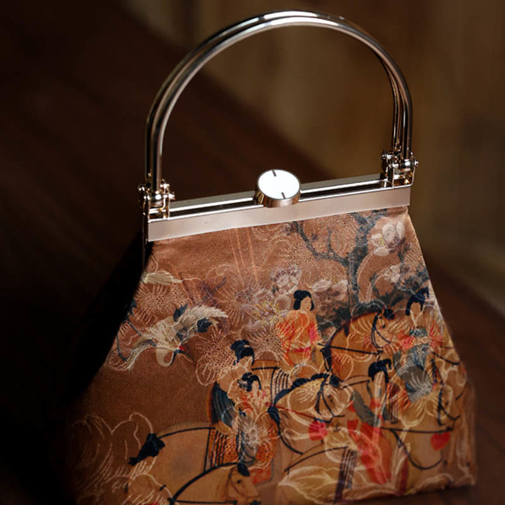 Buddha Stones Painting of Lady of Guoguo on a Spring Outing Metal Handle Handbag - image 8