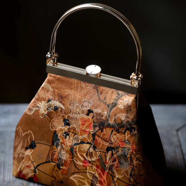 Buddha Stones Painting of Lady of Guoguo on a Spring Outing Metal Handle Handbag - image 7