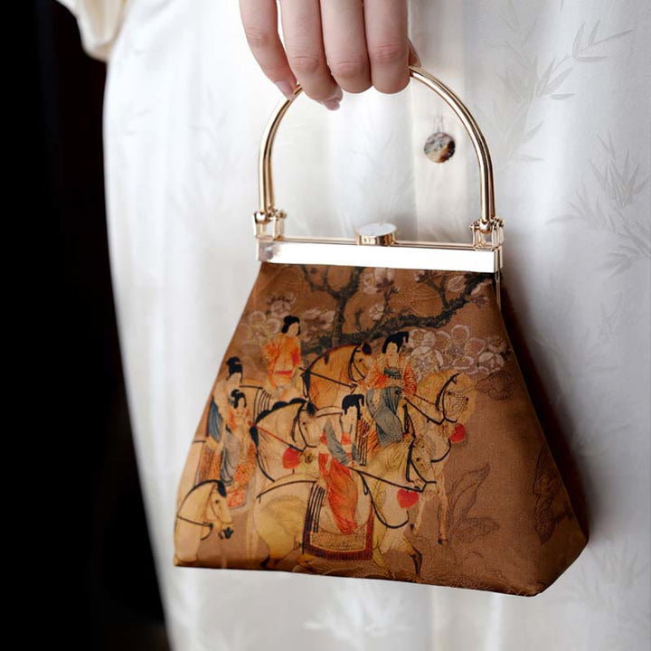 Buddha Stones Painting of Lady of Guoguo on a Spring Outing Metal Handle Handbag - image 10