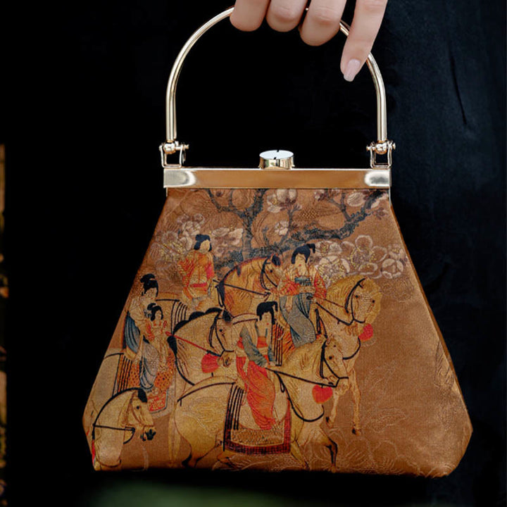 Buddha Stones Painting of Lady of Guoguo on a Spring Outing Metal Handle Handbag - image 14