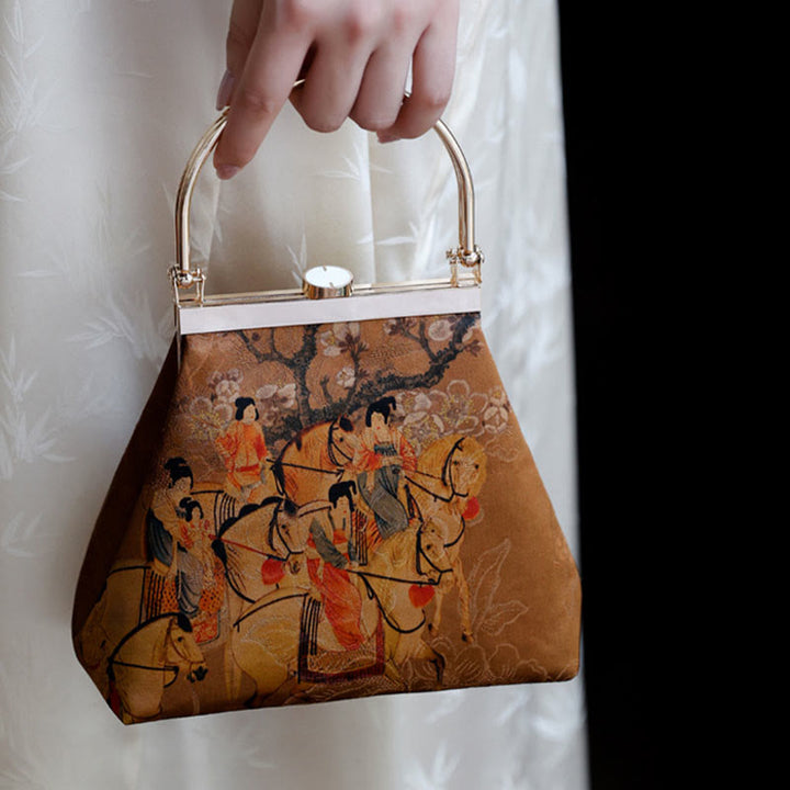 Buddha Stones Painting of Lady of Guoguo on a Spring Outing Metal Handle Handbag - image 11