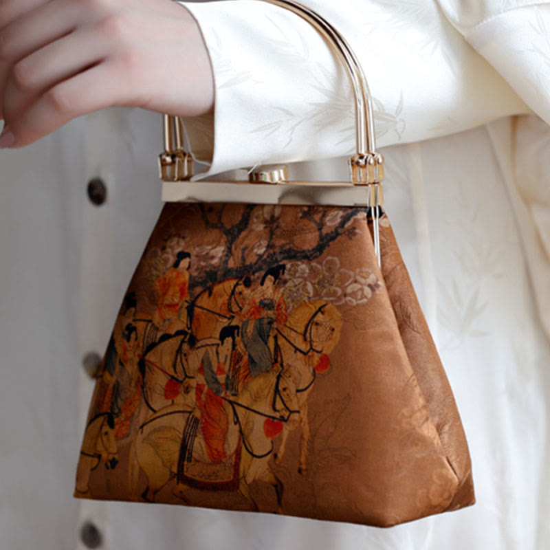 Buddha Stones Painting of Lady of Guoguo on a Spring Outing Metal Handle Handbag - image 9