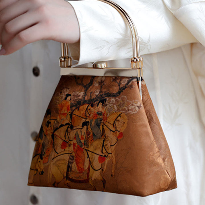 Buddha Stones Painting of Lady of Guoguo on a Spring Outing Metal Handle Handbag - image 9