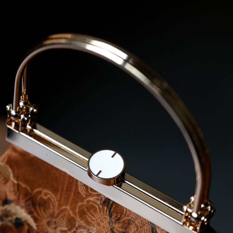 Buddha Stones Painting of Lady of Guoguo on a Spring Outing Metal Handle Handbag - image 3
