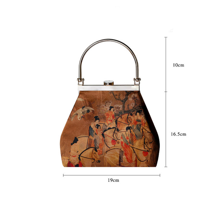 Buddha Stones Painting of Lady of Guoguo on a Spring Outing Metal Handle Handbag - image 15
