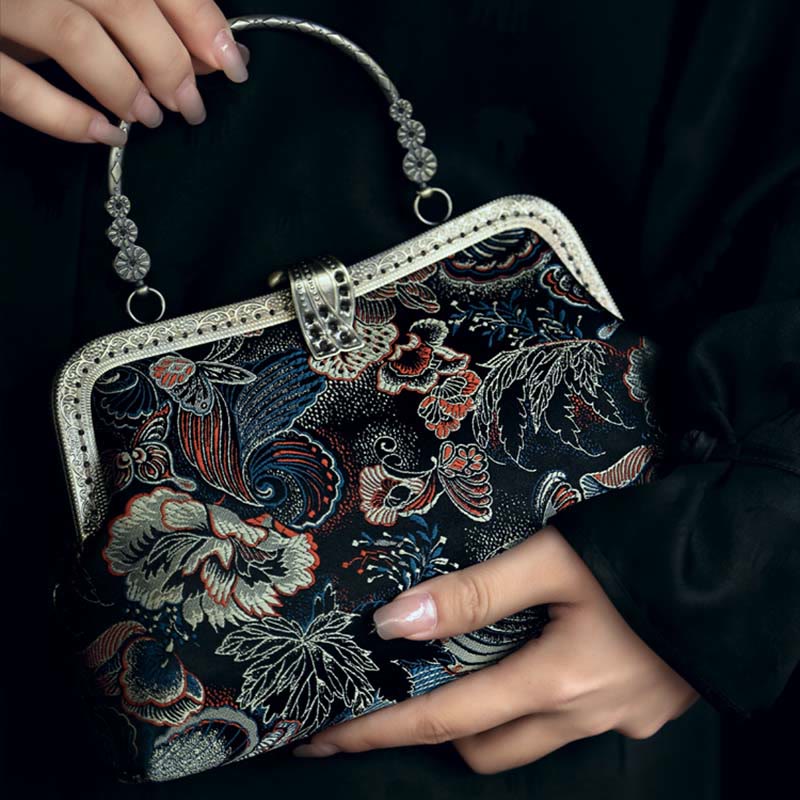 Buddha Stones Butterfly Flowers Metal Handle Handbag - image 9