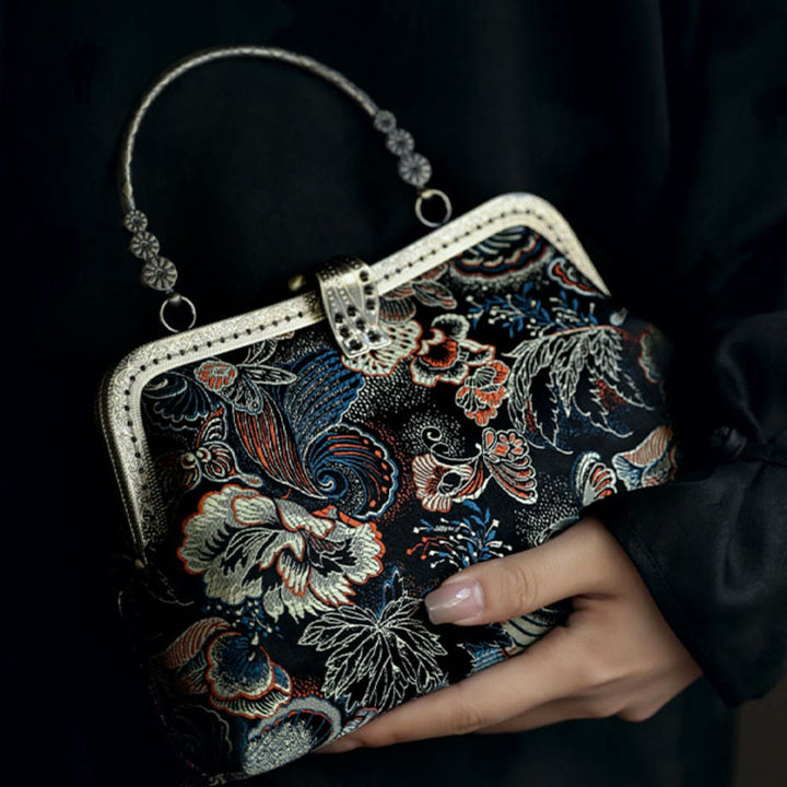 Buddha Stones Butterfly Flowers Metal Handle Handbag - image 10
