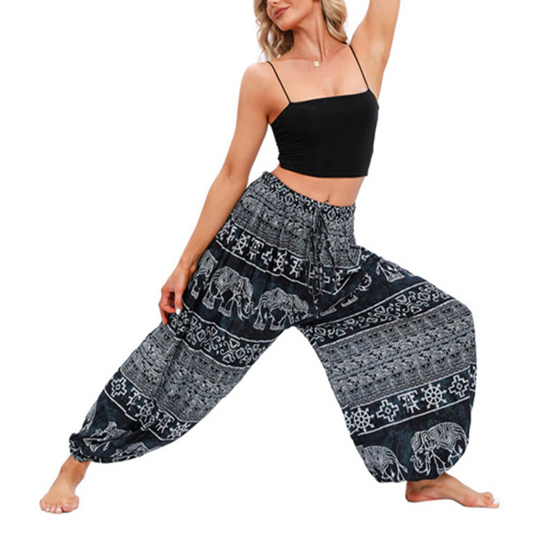 Buddha Stones Elephant Geometry Pattern Casual Loose Harem Trousers Women's Yoga Pants - image 10