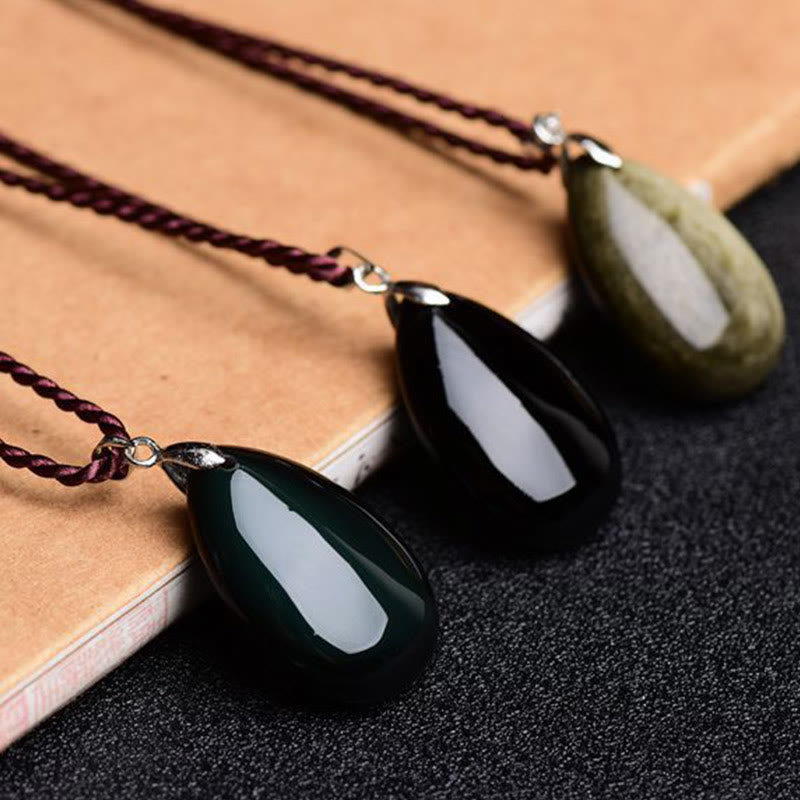 Buddha Stones Gold Sheen Obsidian Black Obsidian Rainbow Obsidian Wealth Water Drop Necklace Pendant - image 0