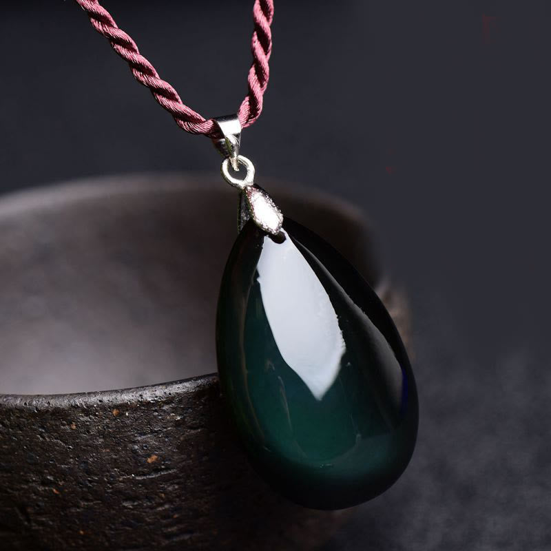 Buddha Stones Gold Sheen Obsidian Black Obsidian Rainbow Obsidian Wealth Water Drop Necklace Pendant - Rainbow Obsidian - image 13
