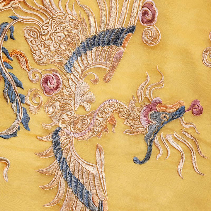 Buddha Stones 100% Mulberry Silk Organza Dress Embroidered Yellow Phoenix Qipao Cheongsam Dress - image 9