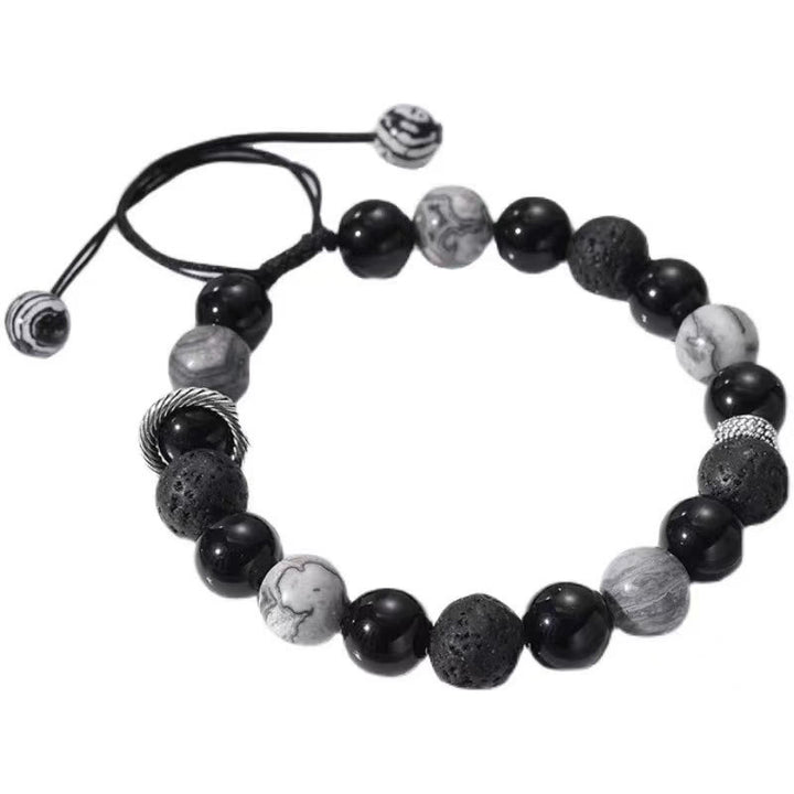 Buddha Stones Vintage Lava Rock Black Obsidian Picasso Jasper Beads Support Rope Bracelet - image 8