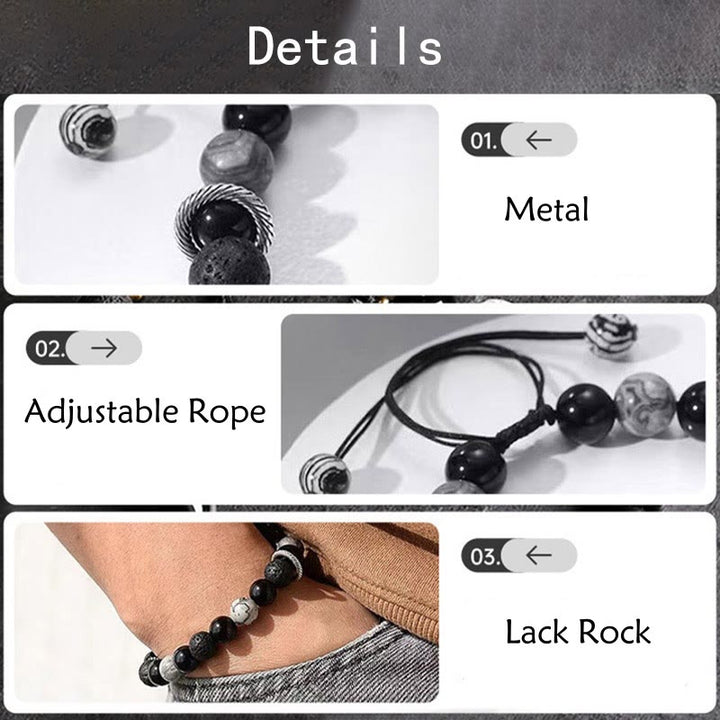Buddha Stones Vintage Lava Rock Black Obsidian Picasso Jasper Beads Support Rope Bracelet - image 7
