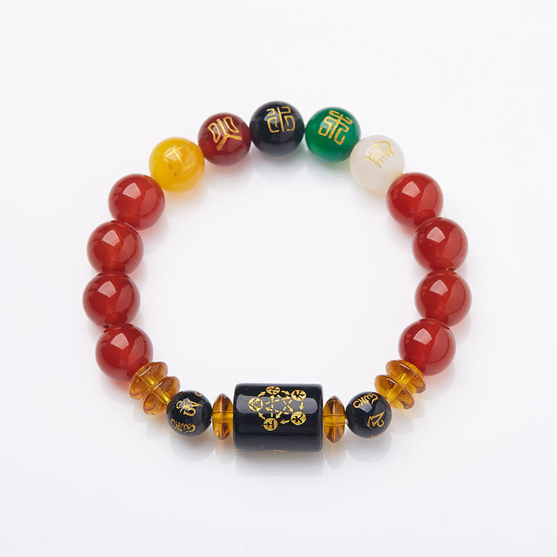 Buddha Stones Five Elements Black Onyx Red Agate Wisdom Wealth Bracelet - image 23