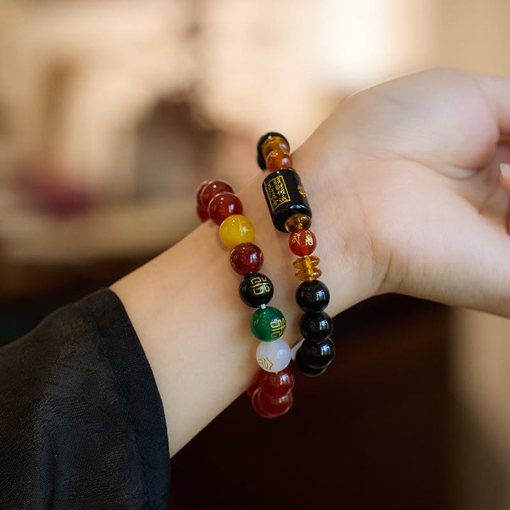 Buddha Stones Five Elements Black Onyx Red Agate Wisdom Wealth Bracelet - image 31