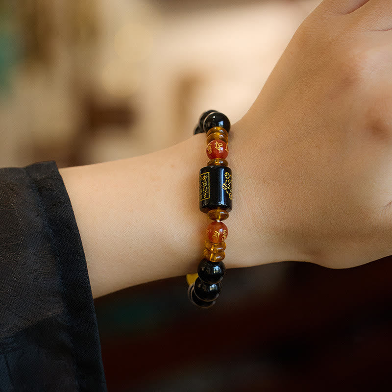 Buddha Stones Five Elements Black Onyx Red Agate Wisdom Wealth Bracelet - image 4