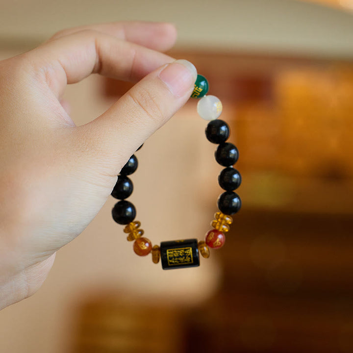 Buddha Stones Five Elements Black Onyx Red Agate Wisdom Wealth Bracelet - image 5