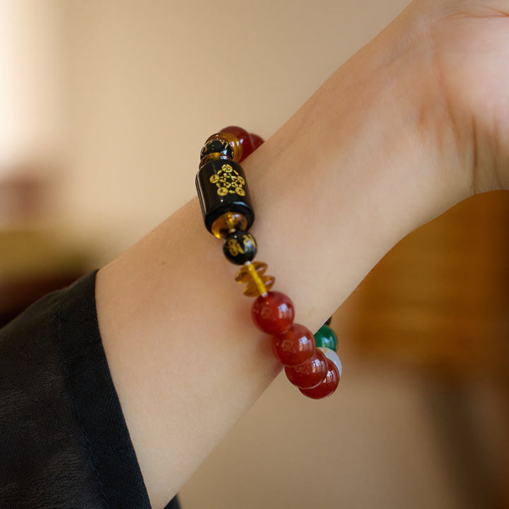 Buddha Stones Five Elements Black Onyx Red Agate Wisdom Wealth Bracelet - image 17