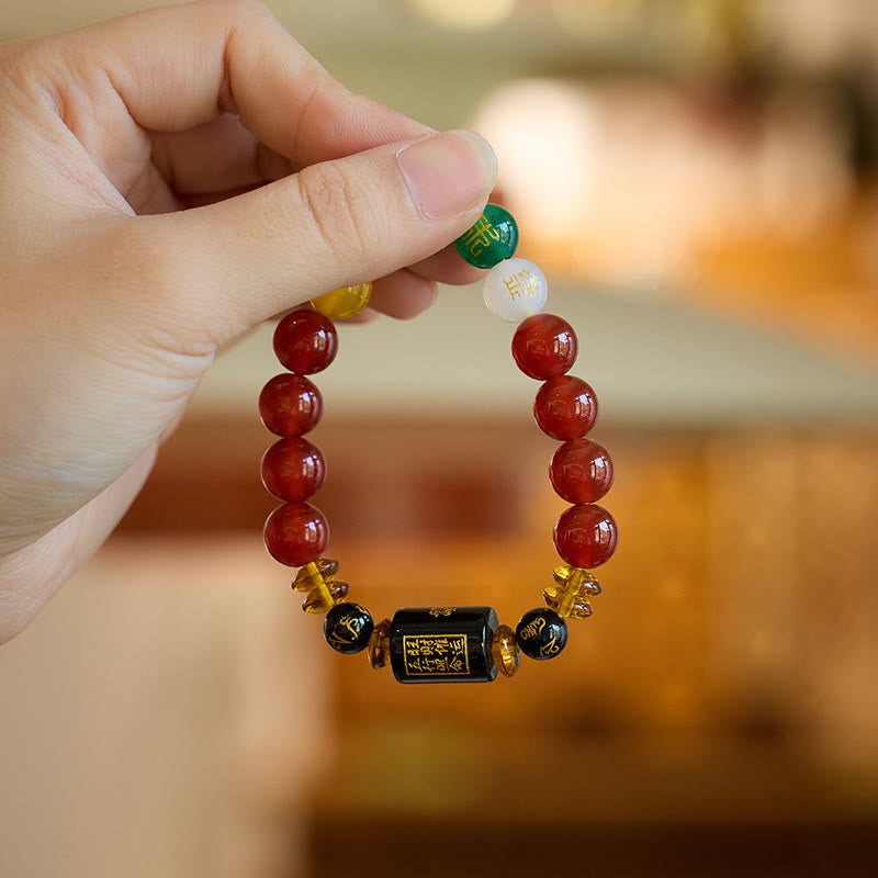 Buddha Stones Five Elements Black Onyx Red Agate Wisdom Wealth Bracelet - image 18