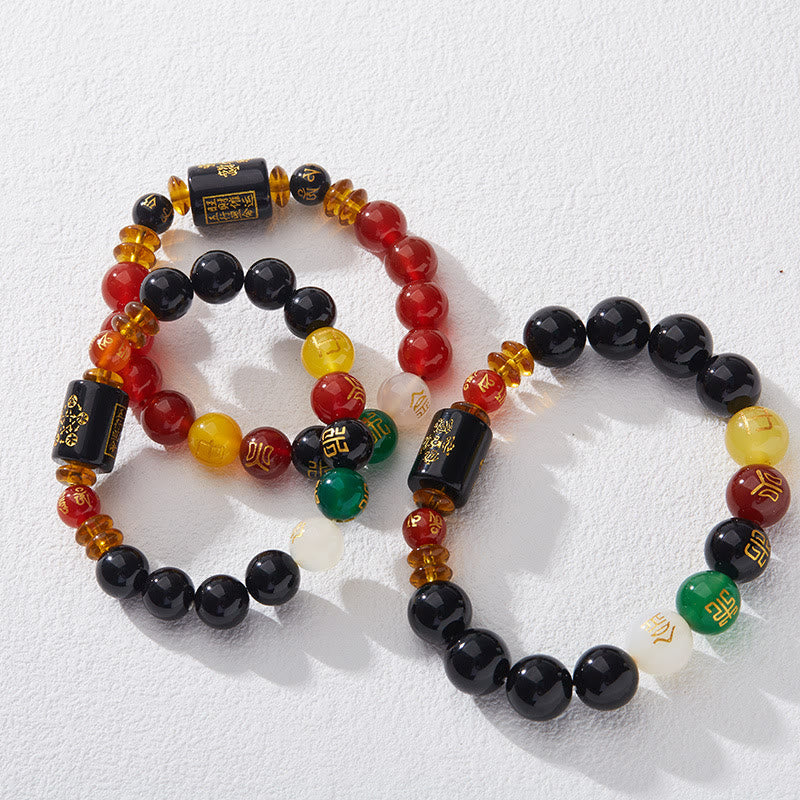Buddha Stones Five Elements Black Onyx Red Agate Wisdom Wealth Bracelet - image 1