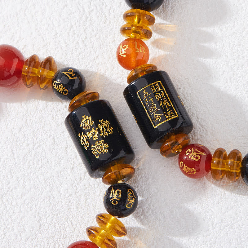 Buddha Stones Five Elements Black Onyx Red Agate Wisdom Wealth Bracelet - image 22