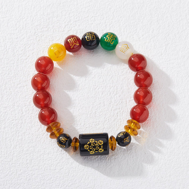 Buddha Stones Five Elements Black Onyx Red Agate Wisdom Wealth Bracelet - 10mm Red Agate(Wrist Circumference: 14-16cm) - image 13