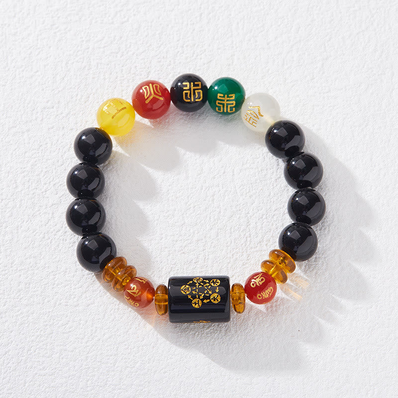 Buddha Stones Five Elements Black Onyx Red Agate Wisdom Wealth Bracelet - 10mm Black Onyx(Wrist Circumference: 14-16cm) - image 0