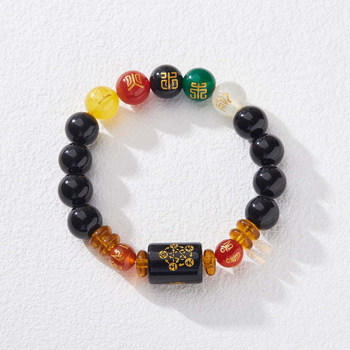 Buddha Stones Five Elements Black Onyx Red Agate Wisdom Wealth Bracelet - 10mm Black Onyx(Wrist Circumference: 14-16cm) - image 0